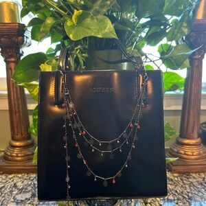 Guess Shiny Black Leather Handbag